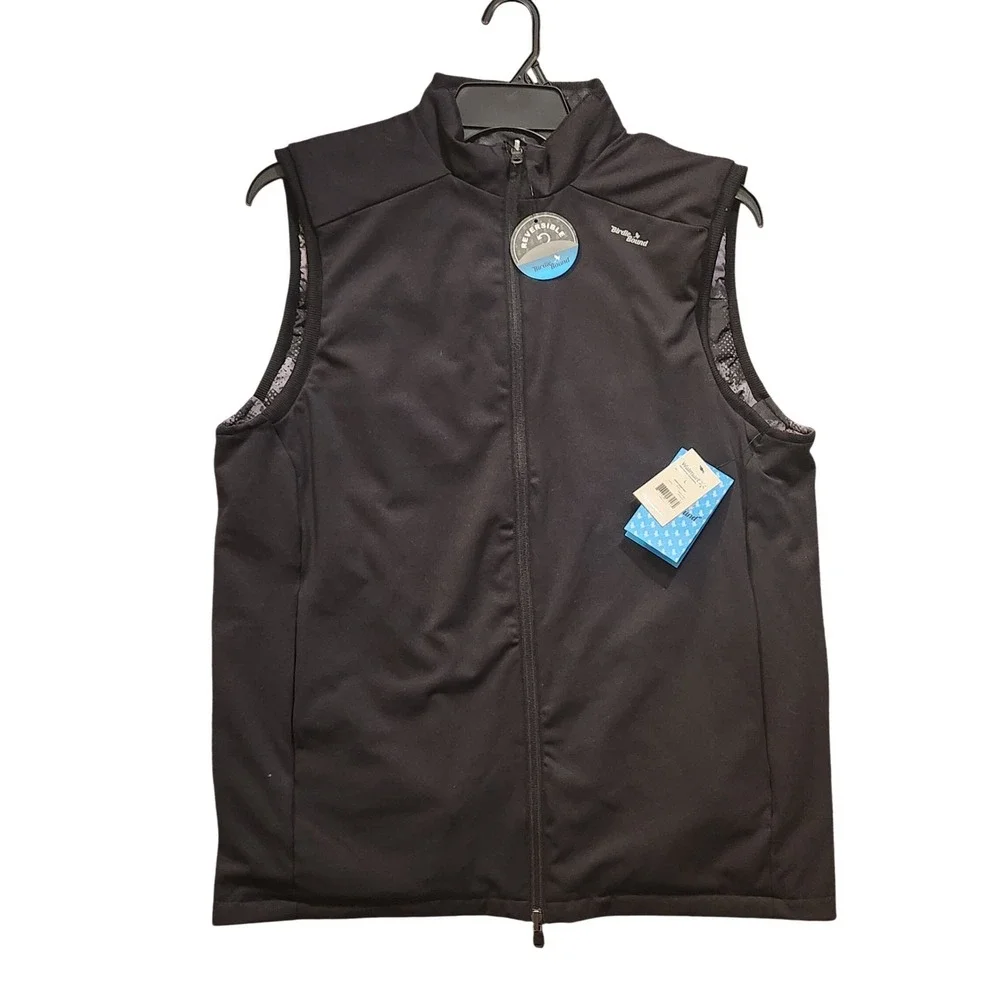Birdie Bound Mens Reversible Golf Vest Black Camo Full Zip Mock‎ Neck Large NWT